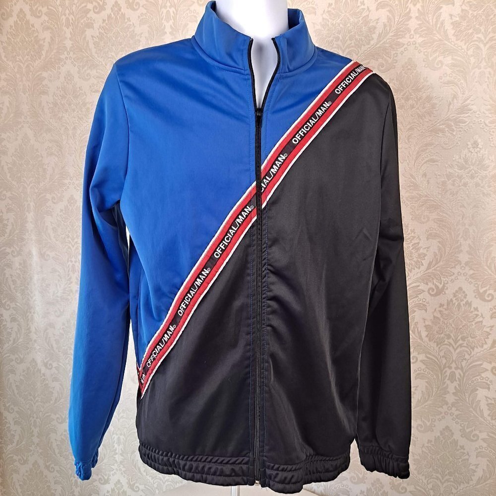 BoohooMan Size XL Full Zip Front Jacket Blue/Black/Red/White, EUC